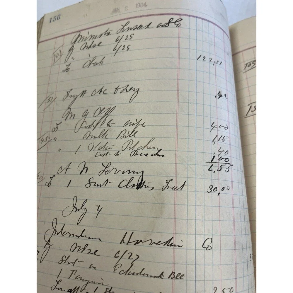 1903-1906 Leather Journal Ledger Store Ephemera Handwritten Paper Junk Journal